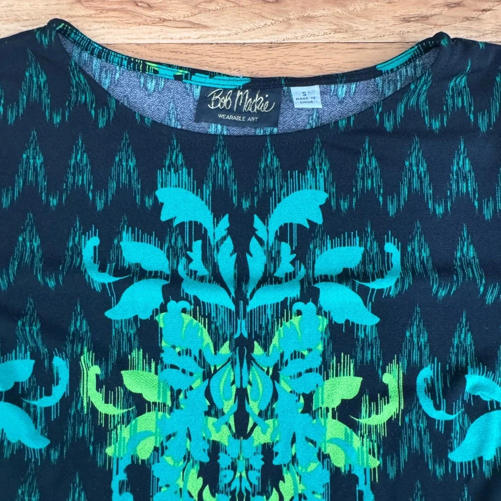 Bob Mackie Shirt Womens Sm Green Wearable Art Pullover Long Sleeve Pattern Top - Picture 3 of 11